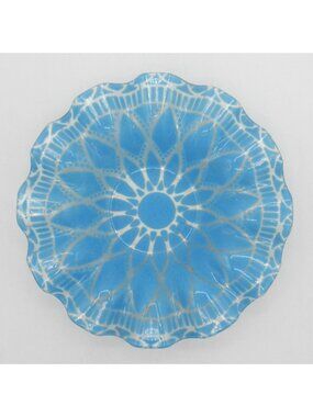 Sydenstricker Light Blue Clear Glass Fused Art Glass Bowl Ruffled Edge 6.75"